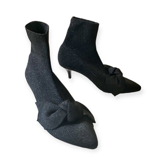 Loeffler Randall Kassidy Stretch Bow Booties,‎ Black/Metallic Knit, 8.5B, New - Picture 14 of 14